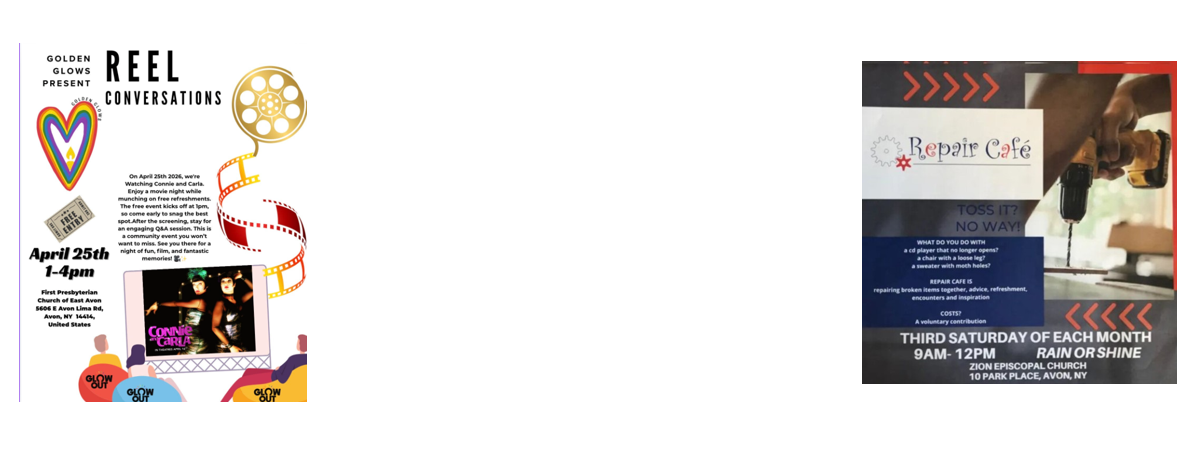 Golden Glows April 25 & 
Next Repair Cafe May 16
