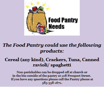 Our pantry could use Cereal (any kind), Crackers, Tuna, Canned ravioli/ spaghetti (dated 30 May 26)