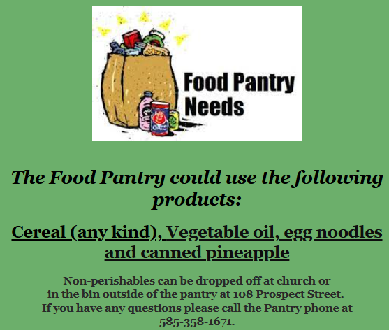 Our pantry could use Cereal, Vegetable Oil, Egg Noodles and Canned Pineapple (August 1, 2026)