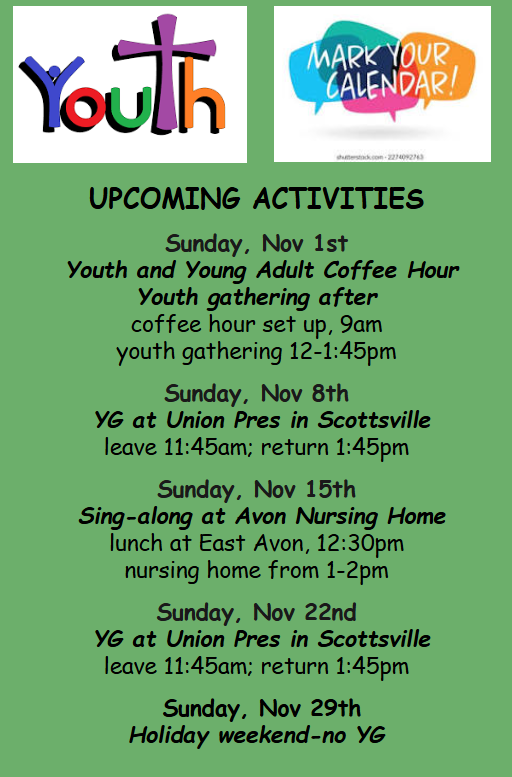 Youth Upcoming Events - Schedule attached to Youth Group Page 
